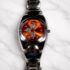 Geneva Unisex Quartz Watch Orange Sunburst Dial 36mm Japan Movt UNTESTED